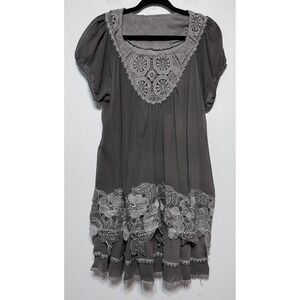 Grey Embroidered Lace Dress Small ? Scandi Cottagecore Coquette Prairie‎ Boho